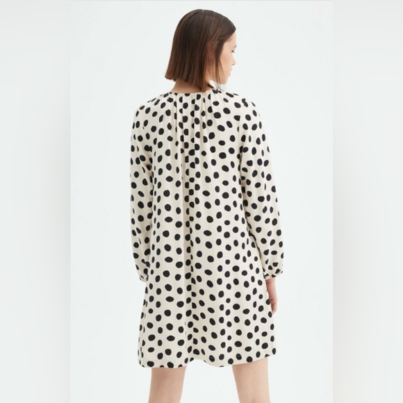 Boutique Fantastica Cream Serval Print Polka Dot Tie Neck Swing Mini Dress - Picture 3 of 9